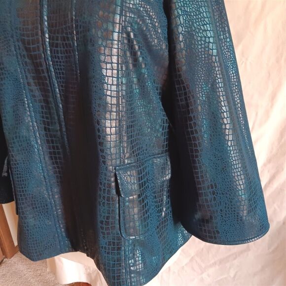Susan Graver Style Jacket L Faux Leather Teal Blue - Picture 2 of 5